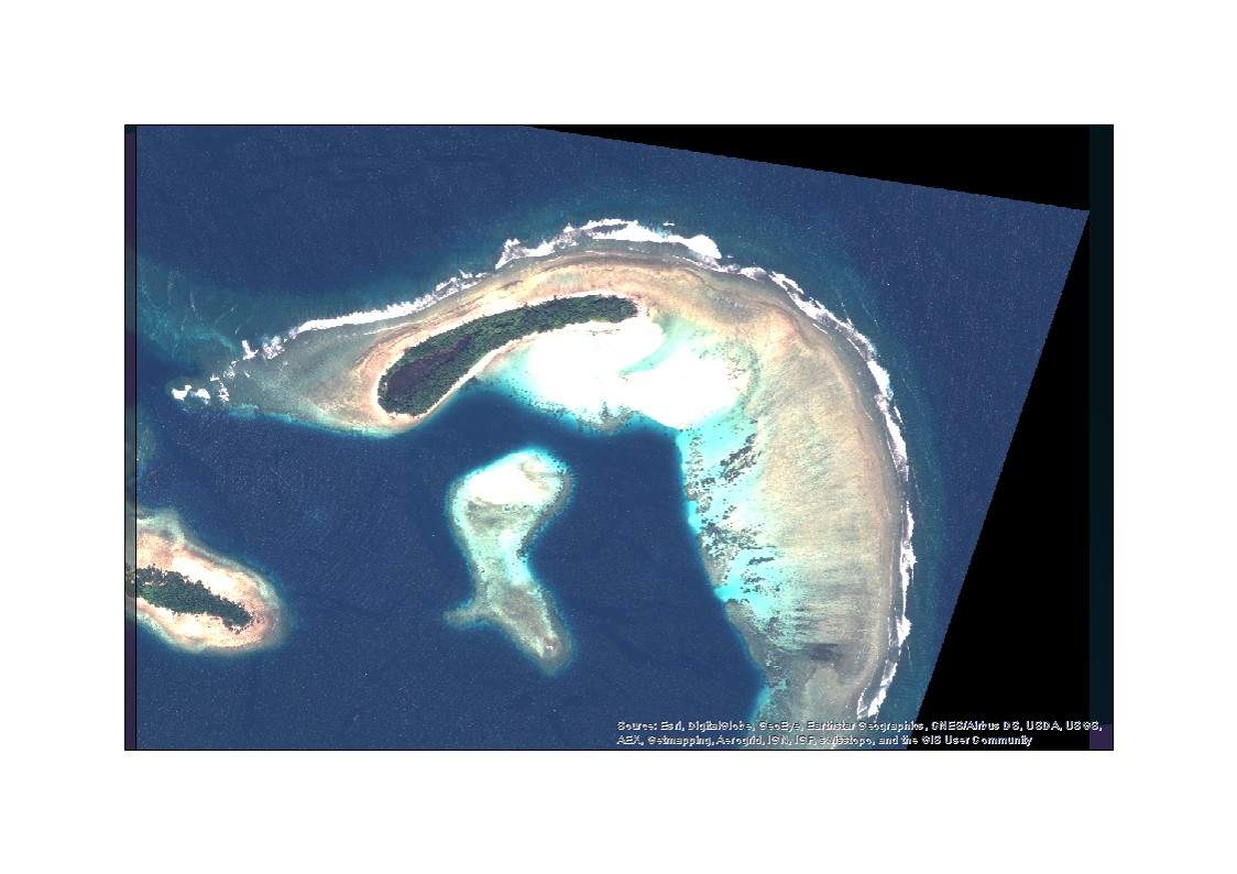 The same island in 2014 – this comparison clearly shows that over half the island&#39;s land area has been lost to sea-level rise.