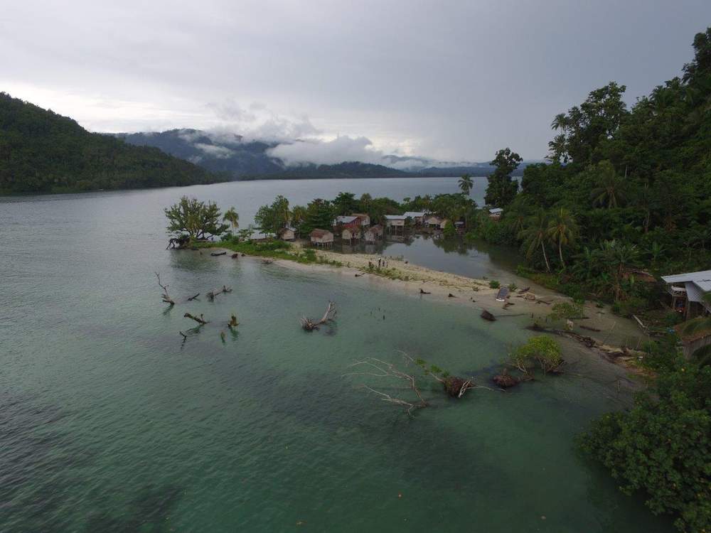 Nuatambu  Island in 2017, with vegetation clearly submerged due to rising seal levels.