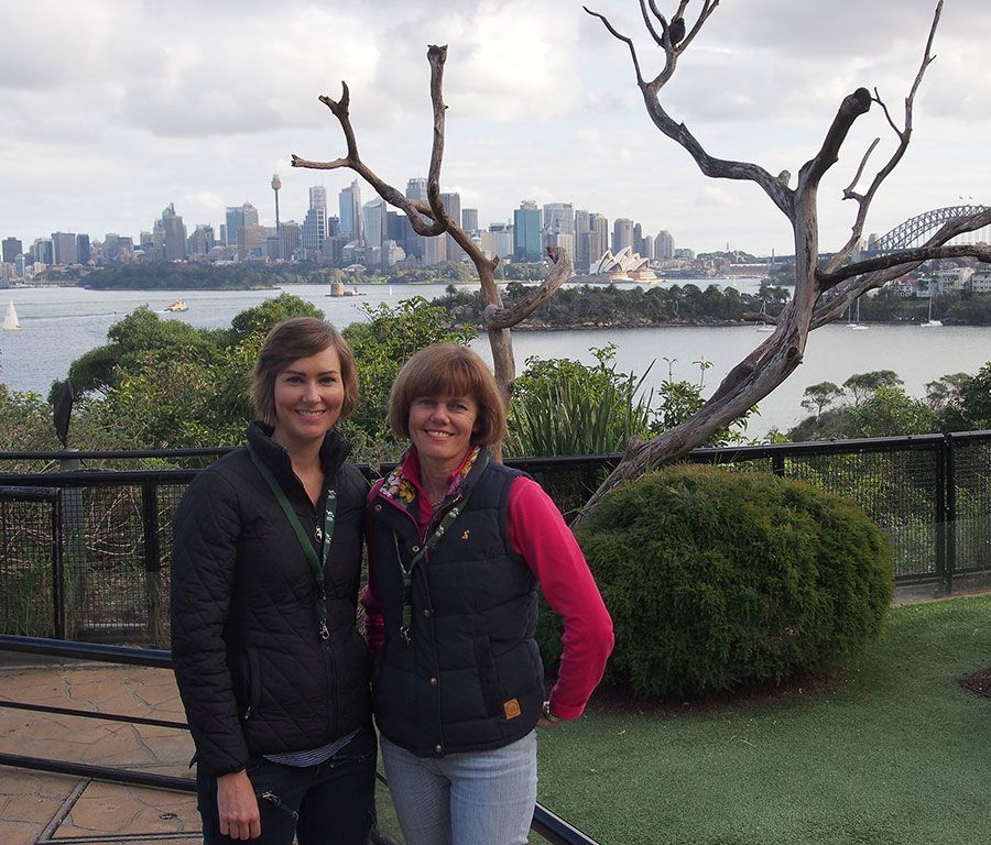 Associate Professor Karen Hughes (right) and Dr Chelsea Gill (left) at Taronga Zoo Sydney standing in by the water front