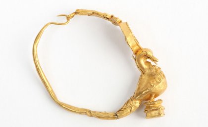 Earring with Goose, Gold, Hellenistic period, 300 - 100 BC. Purchased from Fragments of Time, Massachusetts, 2008. 