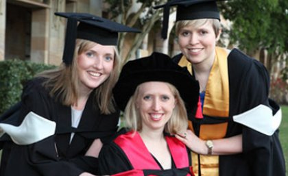 Sisters Kimberley Golding, 25, of Biggera Waters on the Gold Coast, Amy Hawkes, 29, of Springfield and Millicent “Mills” Ballancin, 27, of Sunnybank, will graduate at The University of Queensland today.