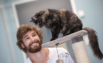 Honours student Mark Owens is researching the role of hiding in relaxing cats