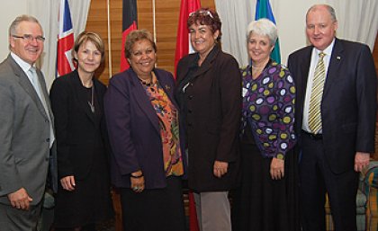 (From left) Professor Michael Keniger; Dr Cindy Blackstock; Dr Jackie Huggins; Ms Donna Klein-Kawane; Dr Jane Thomson; Professor Stewart Gill.