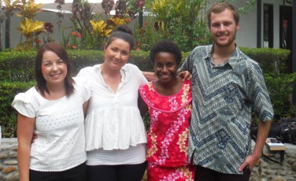 Courtney Price, Ayesha Lutschini, Milcah Xkenjik and Tasman Bain in Port Moresby.