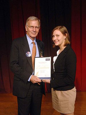 Journalism student Melody Pedler receives her award from John B Fairfax