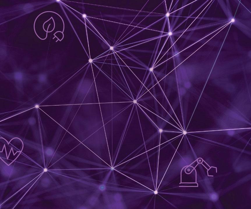 Interconnected dots on a purple background