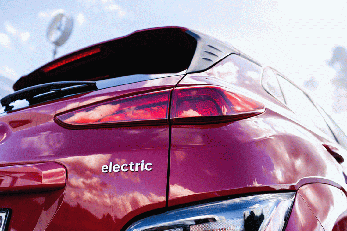 Close up of red electric vehicle 